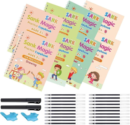 Magic Practice Copybook, (4 BOOK + 10 REFILL+ 1 Pen +1 Grip) Number Tracing Book for Preschoolers with Pen, Magic Calligraphy Copybook Set
